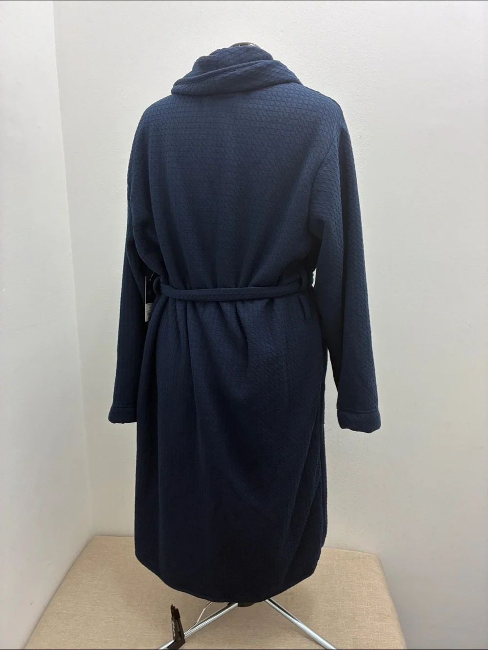 Stafford Navy Waffle Fleece Lined Bath Robe with Belt